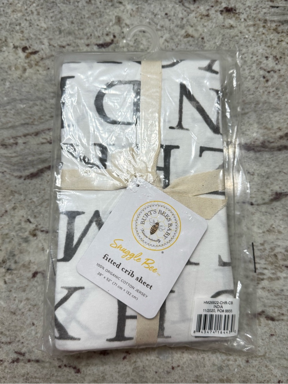Burt's Bees Baby White Fitted Crib Sheet with Black Alphabet Print